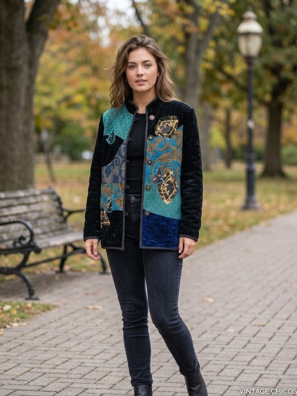 Chico's Womens Vintage Patchwork Velvet Art To Wear Jacket M
